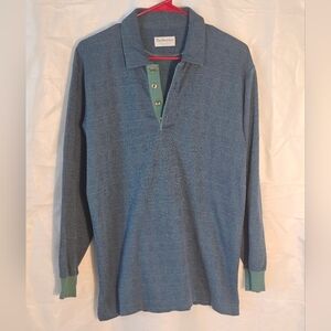 Vintage Burberry Men's Long Sleeve Polo Shirt in Blue and Green